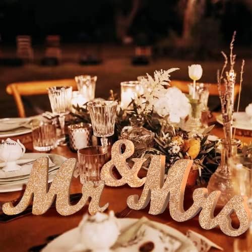 VIOPVERY Wooden Mr & Mrs Wedding Sign with Just Married Banner,Rosegold - Image 5