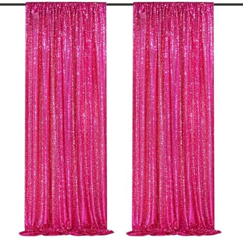 Hot Pink Sequin Backdrop 2 Panels 2FTx8FT Photo Backdrop Curtains Glitter by QueenDream