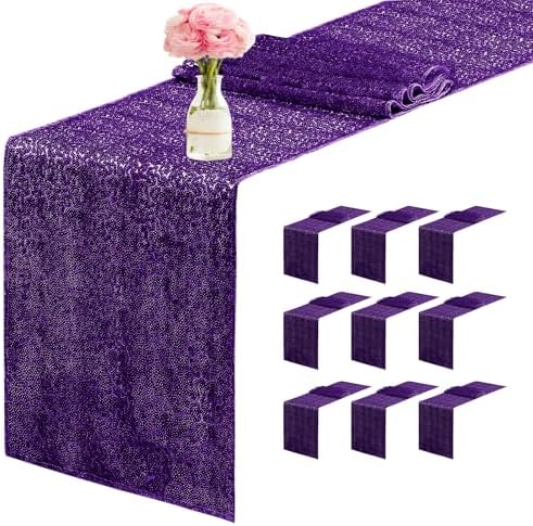 10 Packs 12 x 72 inches Sequin Table Runner, Purple Glitter Table Runner for Birthday Party Supplies Wedding Engagement Baby Shower Holiday Celebration Event Decorations by Yblut