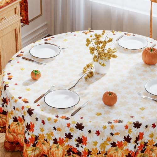 Siilues Fall Tablecloth Round 60x60 Inch Thanksgiving Home Party Decor - Image 2