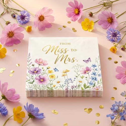 50PCS Floral Miss to Mrs Napkins 13 x 13 Inches, Wildflower Bridal Shower Paper Napkins Luncheon Dessert Cocktail Napkins Disposable for Love in Bloom Wedding Bachelorette Party Decorations - Image 5