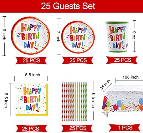 275 PC Colorful Birthday Party Decorations for Boy, Girl- Rainbow Party Supplies, Happy Birthday Banner, Balloons Garland Arch Kit Tablecloth Honeycomb Cake Topper Plates Cups Napkins Straws, 25 Guest - Image 3