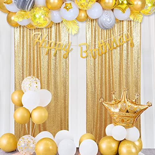 Poise3EHome Gold Sequin Backdrop Curtain, 2 Panels 2Ft x 8Ft Glitter Photography Background for Party Baby Shower Wedding Birthday Christmas Thanksgiving Halloween Decoration - Image 2