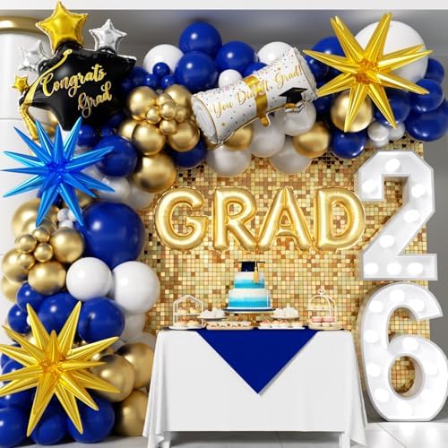 Royal Blue and Gold Graduation Balloons Garland Arch Kit 153Pcs, Graduation Decorations 2026 with Grad Cap, Certificate & Star Foil Balloons for Class of 2026 College High School Prom Supplies by PTGOLUO