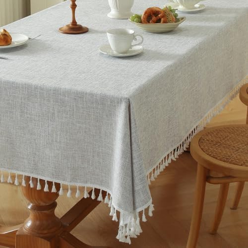 Deep Dream Tablecloths, Waterproof Table Cloth, Linens Wrinkle Free Anti-Fading, Rustic Table Cover Decoration for Kitchen Dinning Christmas (Rectangle/Oblong, 55''x86'',6-8 Seats, Solid Grey) by DeepDream