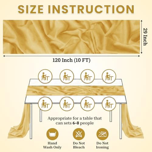 Pack of 12 Chiffon Table Runners 29 x 120 Inch, 10FT Long - Gold - Image 3