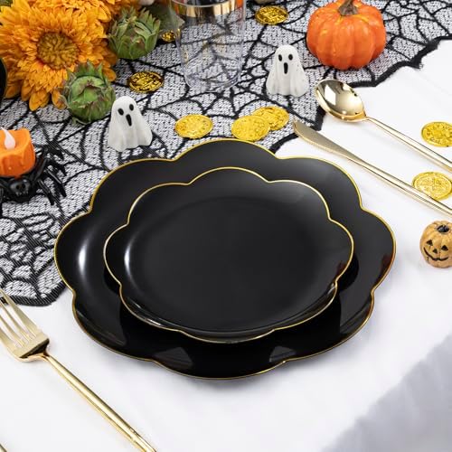 ejonirinjonir 180pcs Double Gold Rim Black Plastic Plates for Birthday - Image 2