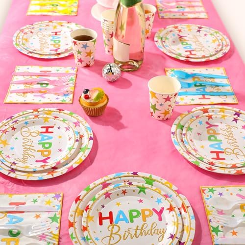 Meanplan 168 Pcs Happy Birthday Plates Napkins Tableware Set 24 Guest - Image 5