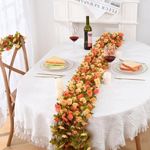 5 Pcs 41Ft Flower Garland Rose Vines, Orange Floral Garland Flower Vines - Image 2