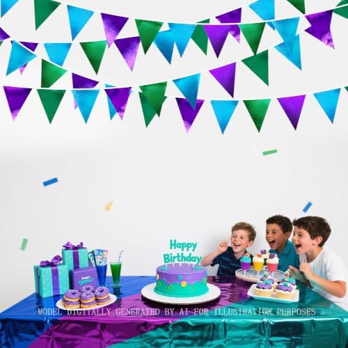 Blue Green Purple Party Decorations Metallic Fabric Triangle Pennant Banner Flag Bunting for Men Boys Video Game Theme Birthday Graduations Retirement Wedding Bachelor Baby Shower Party Supplies - Image 6