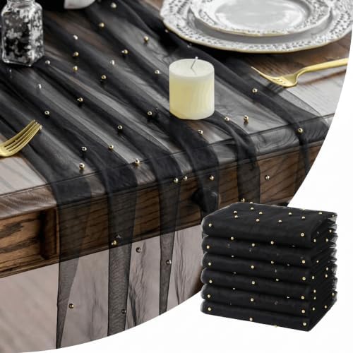 Artoid Mode 6-Pack Pearl Black Gauze Table Runner 10FT Home Decor by ArtoidMode