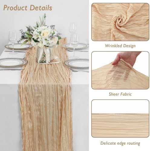 3 Pack Sand Cheesecloth Table Runner 120 Inch Boho Wedding Decor - Image 3