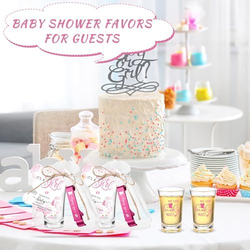 50 Sets Baby Shower Favors Shot Glasses Keychain Gifts, Bear, Pink - Image 6