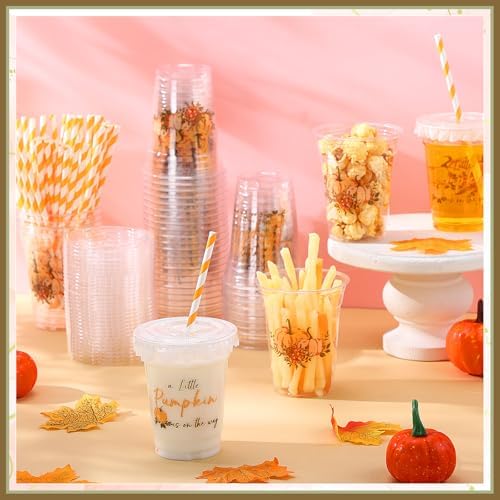 Pickmesh 50 Pcs Fall Little Pumpkin Baby Shower Plastic Cup, Orange - Image 4