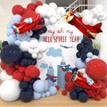 Airplane Birthday Party Decorations 142pcs Airplane Balloon Garland Arch Kit Dusty Blue and Red White with 2Pcs Airplane Mylar Balloon for Time Flies Theme Birthday Baby Shower Party Supplies by Woaipati