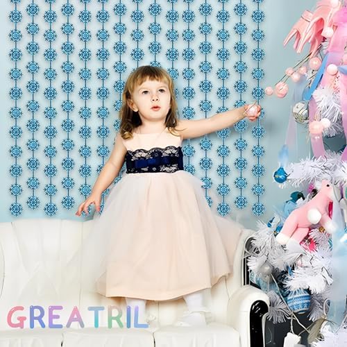 Silver Blue Snowflake Fringe Curtain -3.2ft x 6.5ft - 2 Pack - Image 5