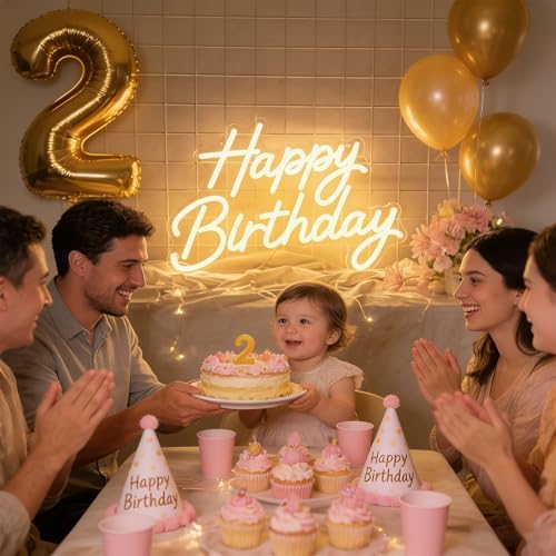 Happy Birthday Neon Sign for Wall Decor, Dimmable LED Light Up Sign - Image 2