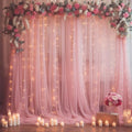 10×10ft Dusty Rose Tulle Backdrop Curtain with Lights String for Parties, Sheer Photo Curtain Backdrop Drapes for Wedding Party Photography Backgrounds by WishCare