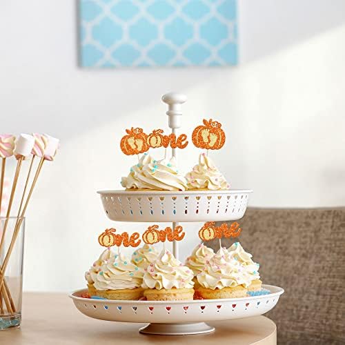 24Pcs Pumpkin One Cupcake Toppers Glitter Pumpkin Birthday Baby Shower Party Decorations Pumpkin 1st Birthday Cake Decorations Fall 1st Birthday Party Cupcake Picks - Image 4