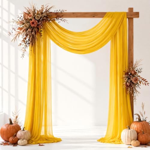 Gold Wedding Arch Draping Fabric Sheer Curtain Drapes | 31" x 20 ft Extra Long Shimmery Backdrop Curtains for Wedding Anniversary Party Summer Fall Outdoor Events Drapery Photo Backgrounds by Aeviusmo