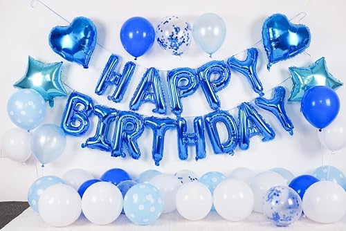 Blue Birthday Decorations for Boys Blue and White Happy Birthday Balloons - Image 5