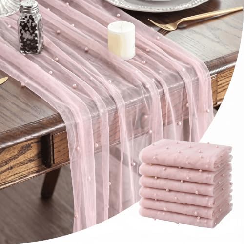 Artoid Mode 6-Pack Pearl Pink Gauze Table Runner 10FT Home Decor by ArtoidMode
