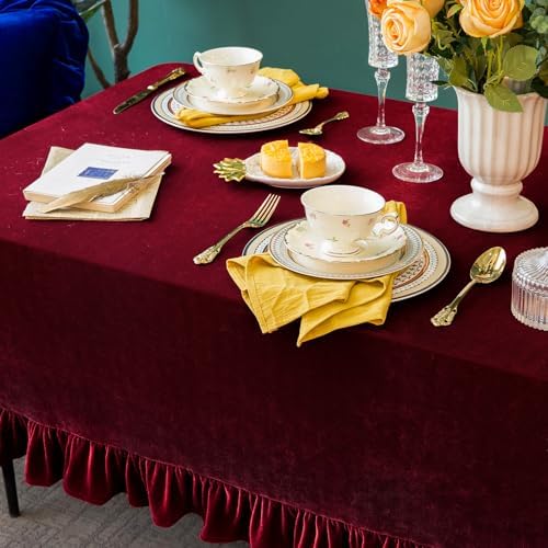 GLORY SEASON Velvet Tablecloth Luxurious Solid Rectangle Table Cloth,Oblong Retro Farmhouse Ruffle Tablecloths Washable Table Cover for Party Wedding Baby Shower Kitchen Dinning Tabletop Decoration - Image 7