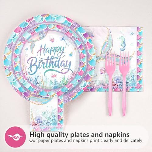 Greencian 96Pcs 4th Mermaid Birthday Party Decoration for Girls, Serve 24 - Image 2