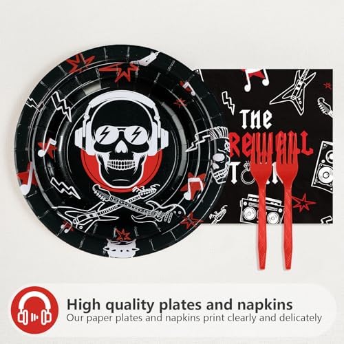 96Pcs Rock and Roll Party Decorations He Put A Rock On It Plates and Napkins Rock N Roll Tableware Sets for Boys Girls Bachelor Rockstar Guitar Music Theme Born to Rock Party Decorations Supplies - Image 2