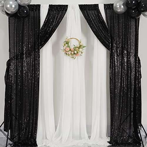 Poise3EHome Black Sequin Backdrop Curtain, 2 Panels 2Ft x 8Ft Glitter Photography Background for Party Baby Shower Wedding Birthday Christmas Thanksgiving Halloween Decoration - Image 5