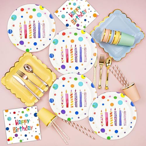 72PCS Happy Birthday Paper Plates and Napkins, Birthday Candle - Image 7