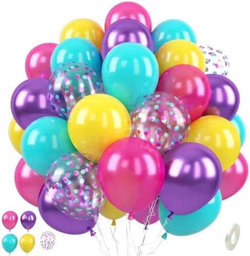 Rainbow Balloons, 50 Pcs Pink Purple Blue for Girls Birthday Decorations by Paready