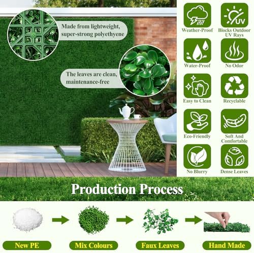 20" X 20" Artificial Grass Wall Panels 14Pcs Greenery Backdrop UV-Protected Faux Boxwood Panels 39 ft² Fake Green Wall Privacy Screen for Outdoor Indoor Decor Party Wedding Garden Fence Decorations - Image 3