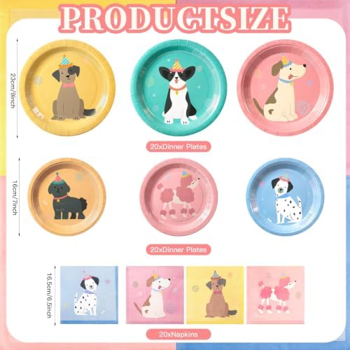 60Pcs Pet Dog Paper Plates and Napkins Set,Serve 20 - Image 2