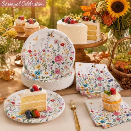 50 Pcs Wildflower Plates and Napkins Set, 7 Inch Floral Party Supplies - Image 7
