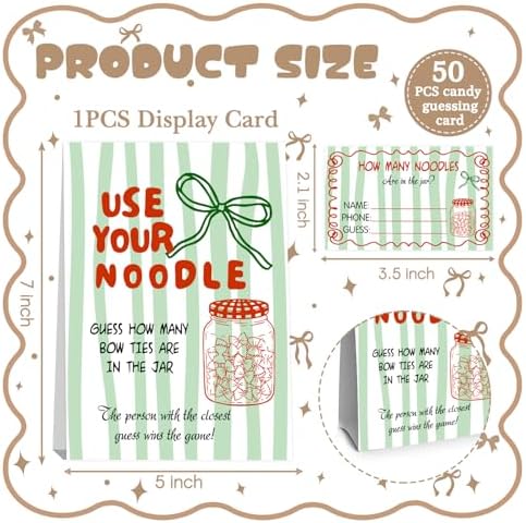 Italian Baby Shower Decoration,Guess How Many Game,Guess How Many Bow Ties are in the Jar,Use Your Noodle,Italian Dinner Party Favors,Birthday Party Game & Activities 50 Cards and Sign - Image 2