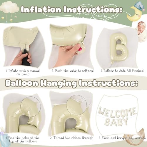 Sage Green Cream Baby Shower Decorations, Welcome OH BABY Letter Foil Balloons Banner Backdrop with Olive Green Gold Beige Latex & Heart Balloon Set for Boho Newborn Babyboy Babygirl Party Decor - Image 7