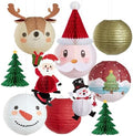 Christmas Hanging Paper Lanterns and Honeycomb Set, 11 PCS Santa Snowman Reindeer Theme Lanterns and Paper Christmas Tree Honeycombs, Holiday Ceiling Party Decorations for Home, Classroom by OBBOLO