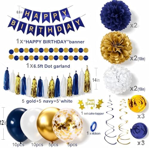 Birthday Decorations for Men, Navy Blue and Gold Party Decorations - Image 3