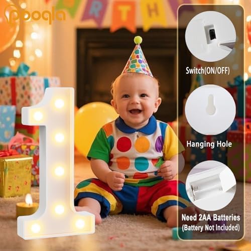 Pooqla Large Light Up Numbers for 9th Birthday Decorations, 12.6 in Tall White Plastic Marquee Numbers Sign Party Decorations, Gift for Girls Boys Night Light Wedding Anniversary Decor, Big Number 9 - Image 3