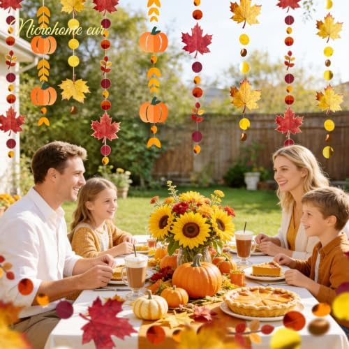 NICROHOME EUR 6PCS Fall Paper Garlands with Glitter Pumpkin Maple Leaves - Image 3