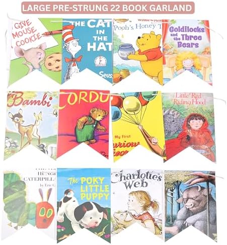 Book Garland – Vintage Book Pages String Decoration – 22 Pieces Perfect for Book Lovers, Kids Room Decor, Themed Parties, Comic Story Party Banner, Home, Library (Single-Sided Printed) - Image 2