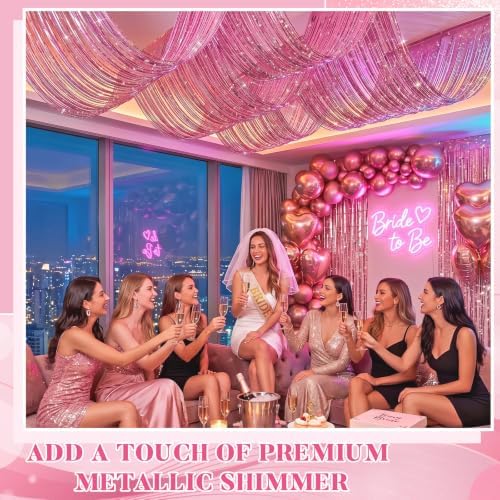 Breling 4 Pcs Iridescent Pink Ceiling Fringe Curtains, Foil Drapes, 15 ft - Image 6