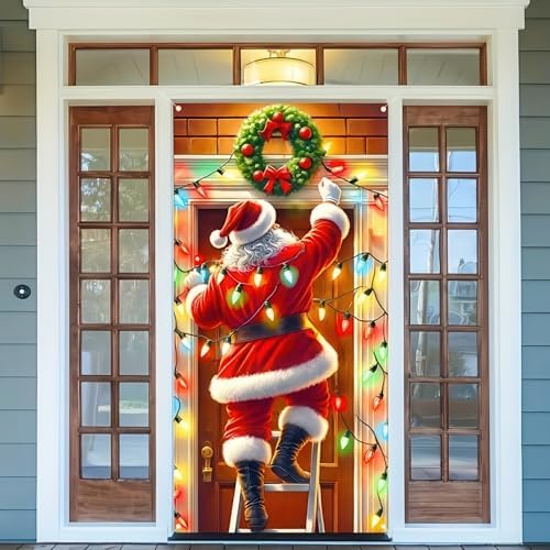 BlissYard Christmas Door Cover Santa Ladder 35x71 Inch Polyester - Image 2
