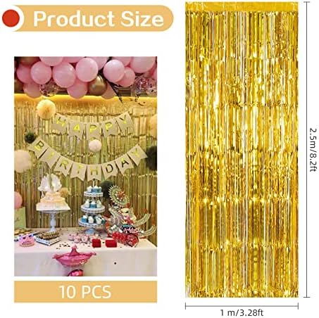 10 Pack Gold Backdrop Curtain 3.2ft x 8.2ft Metallic Tinsel Foil Fringe Curtains Photo Booth Background for Birthday Party Decoration Baby Shower Engagement Wedding Christmas Decoration (Gold) - Image 3
