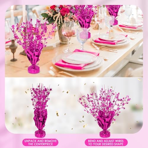 6 Pack Metallic Foil Spary Centerpieces for Tables, Hot Pink Centerpieces for Tables Decorations, Star Brust Table Centerpieces for Birthday Graduation Wedding Baby Shower Party - Image 2