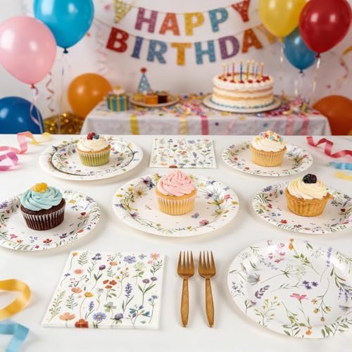 Floral Paper Plate and Napkin Set, Wildflower Party Decorations, Serves 25 - Image 7