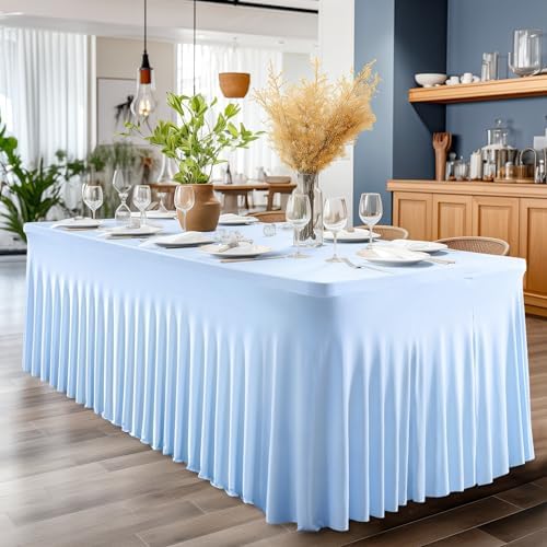 6 Packs Baby Blue Spandex Table Clothes for 6 Foot Rectangle Table, Spandex Table Covers 6FT Stretch Table Skirts Rectangle Tables Wrinkle Free Fitted Table Cover for Event, Wedding, Banquet & Parties - Image 7