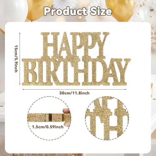 Novabright Happy Birthday Sign, Champagne Gold, Glitter - Image 2