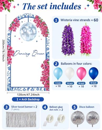 190PCS Mamma Mia Party Decorations Balloons 6.5FT Banner ， Dancing Queen - Image 2